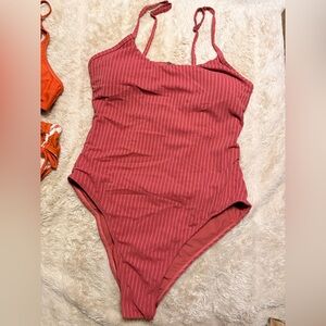 Zaful Ribbed One-Piece Swimsuit in Dusty Rose